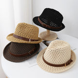 Summer Belt Buckle Jazz Straw Hat Men's Travel Sunscreen Beach Straw Hat Youth British Top Hat Sunscreen