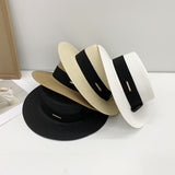 French flat topped straw hat women's summer new trend simple sunscreen sun hat travel versatile beach hat