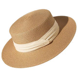 Versatile face enhancing small flat top hat, women's flat top sunshade straw hat, vacation photography sun hat
