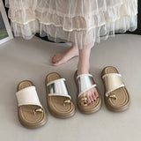 Pearl set toe cool slippers for women's summer new fairy style sponge cake thick sole fashionable clip toe slippers