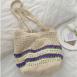 Double layer tulip cotton thread woven bag, new hollow grass woven bag, vacation beach bag