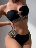 Belly-Hollow Solid Color Split-Joint Padded Bikini Swimsuit