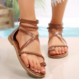 Sandals women's flat summer new fairy style slope heel fashion low heel clip toe zipper bag heel Roman shoes