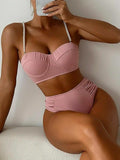 Beach Beaded Decorated Split-Joint Spaghetti-Neck Bikini Swimsuit