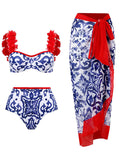 Appliques Floral Two Pieces Bikini Swimsuit